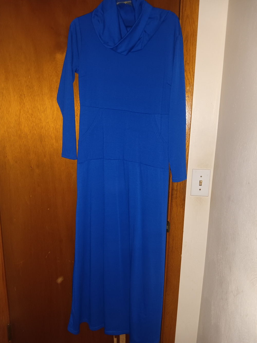 Blue Long Sleeve Maxi Dress with Cowl Neck